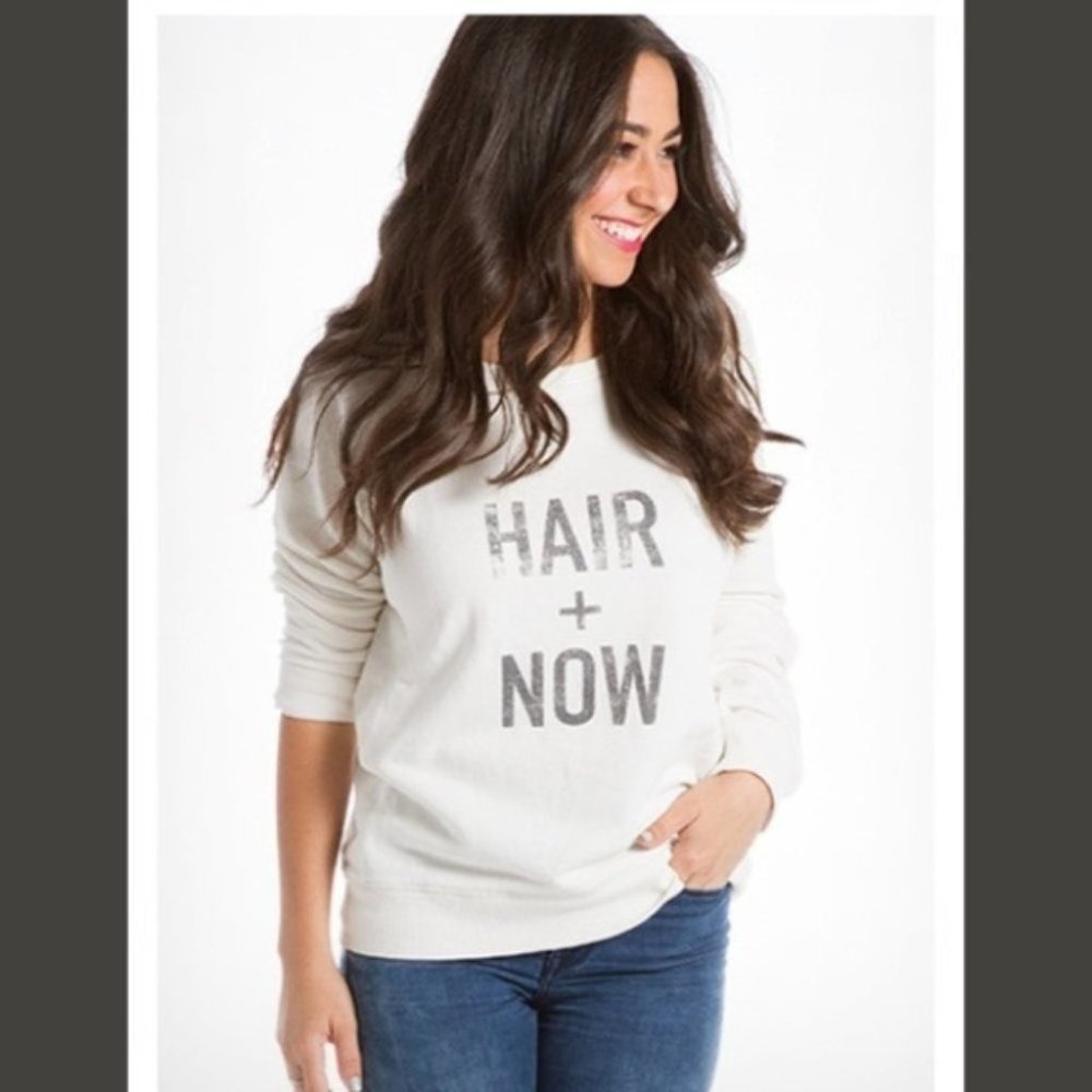 Drybar Hair + Now Distressed White Sweatshirt